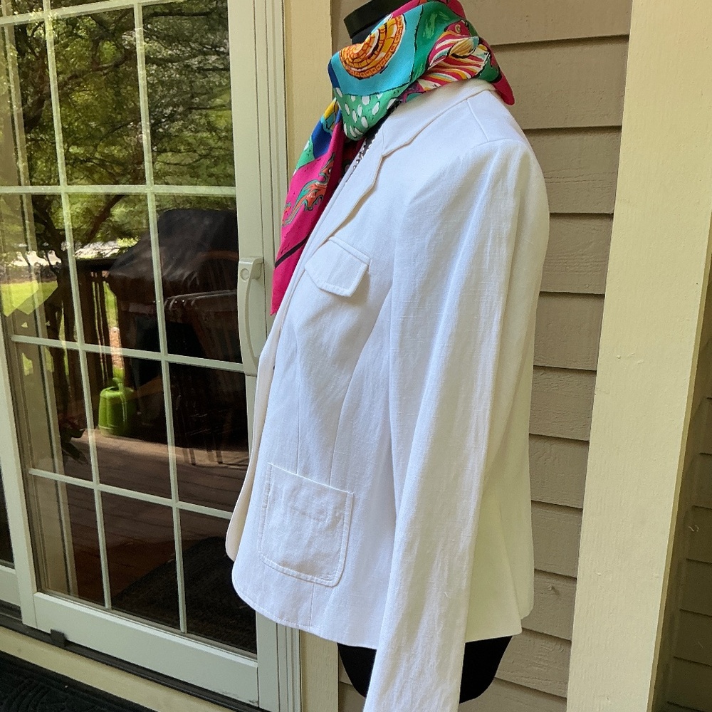 JONES WEAR PETITE Silk and Linen Blazer / Jacket Off White Size 10P - Picture 2 of 10